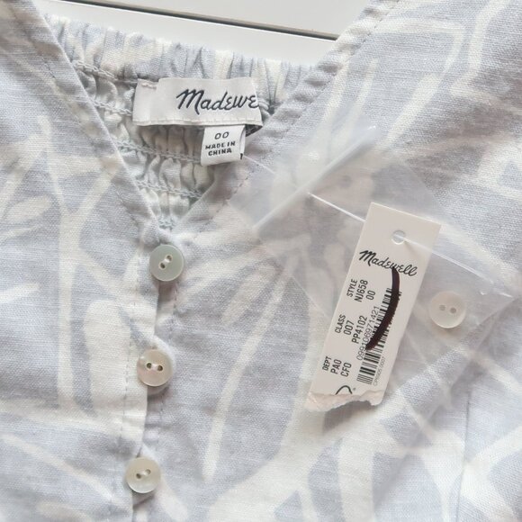 NEW Madewell Softdrape Gwen Linen Floral Button Front Crop Top Gray White 00 - Picture 7 of 11